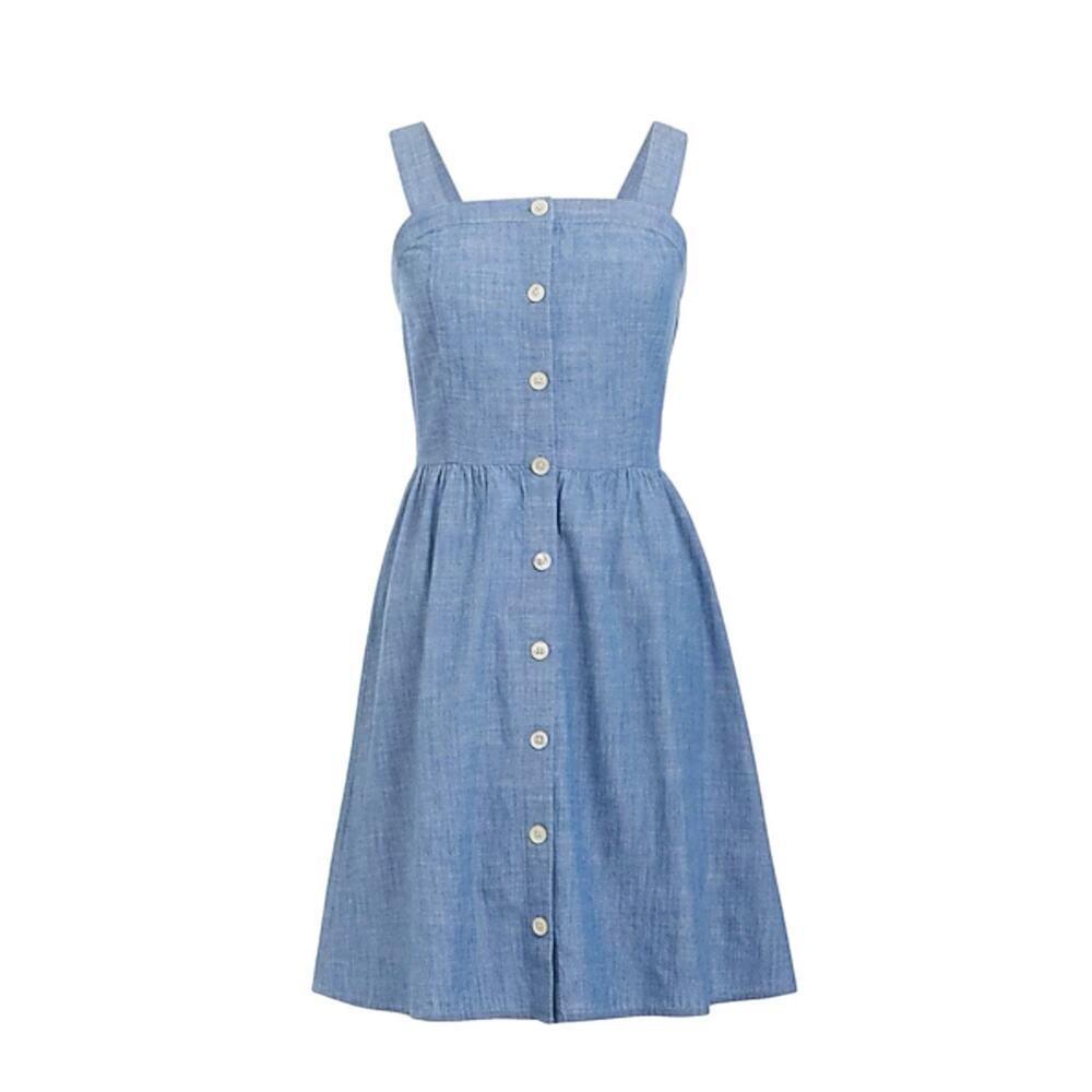 J.Crew Blue Chambray Button-Front Dress Women's Size 10 Cotton Coastal